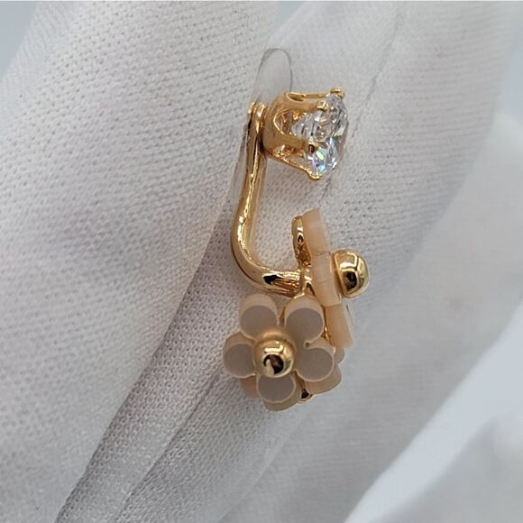Earrings Floral Crystal Gold Tone Wear 2 Ways Earrings #1100 - Picture 5 of 10
